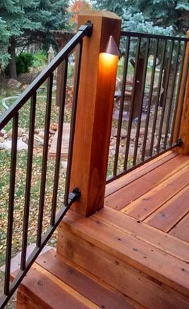 Deck Stair Lighting Ideas, Stair Lighting Ideas, Stairs Lights, Deck Staircase, Raised Deck, Exterior Stairs, Outdoor Steps, Deck Designs Backyard, Staircase Lighting