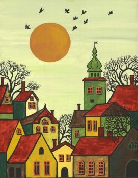 Solve Folk art jigsaw puzzle online with 80 pieces Arte Folk, Red Roof, House Drawing, 자수 디자인, Interior Home, Arte Popular, Naive Art, Folk Art Painting, Abstract Styles