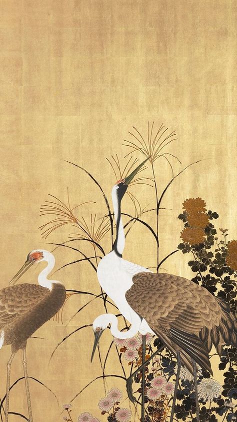 Art Print Wallpaper, Crane Wall Art, Crane Painting, Wallpaper Japanese, Tranquil Art, Iphone Wallpaper Hd, Bird Illustrations, Japanese Crane, Crane Bird