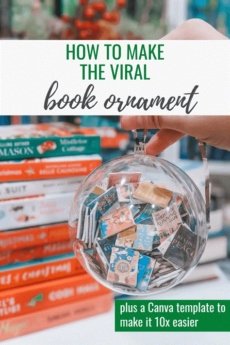 Christmas Decor Ideas In Library, Year Of Books Ornament, Library Diy Decor, Book Cover Ornaments Diy, Free Book Library Diy, Library Gift Ideas, Book Diy Ornaments, Mini Books Ornament, Miniature Book Ornaments