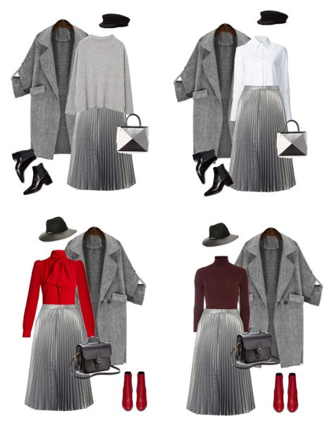 Silver pleated skirt Silver Pleated Skirt Outfit Winter, Pleated Silver Skirt Outfit, Heather Grey Outfit, Long Grey Pleated Skirt Outfit, Grey Skirt Winter Outfit, Long Grey Skirt Outfit Winter, Silver Skirt Outfit Ideas, Pleated Grey Skirt Outfit, Long Gray Skirt Outfit