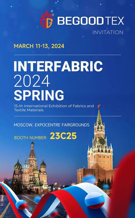 Appreciation and Invitation from Shaoxing begoodtex Co., Ltd. Dear All Thank you for visiting our booth (23C25) at the Interfabric 2024 Spring exhibition in Moscow from March 11th to 13th, 2024. Shaoxing begoodtex Co., Ltd., is delighted to have showcased our latest flame-retardant textiles during the event. We believe our innovative products align with your needs and are eager to explore potential collaboration. For inquiries or customization requests, please reach out at your convenien... Exhibition Invitation, Event Invitation Design, Social Media Design Inspiration, Innovative Products, Event Invitation, Flame Retardant, Media Design, Social Media Design, Invitation Design