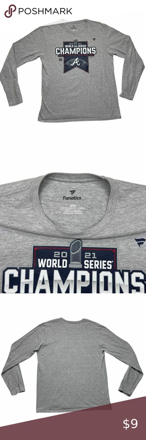 Atlanta Braves T-Shirt 2021 World Series Champions Mens Size Medium Gray Fanatic