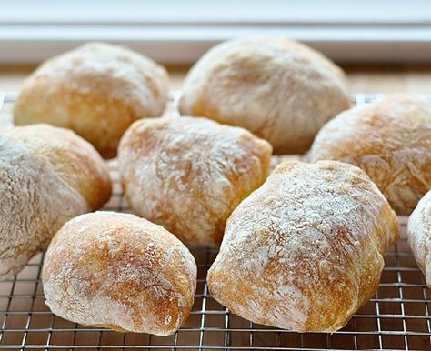 How to Make Ciabatta Rolls and Bread at Home — Baking Lessons from The Kitchn Bread Ciabatta, Rolls Sandwiches, Homemade Ciabatta, Ciabatta Rolls, Ciabatta Roll, Bread Ideas, Bread Sandwich, Baking School, Biscuit Rolls