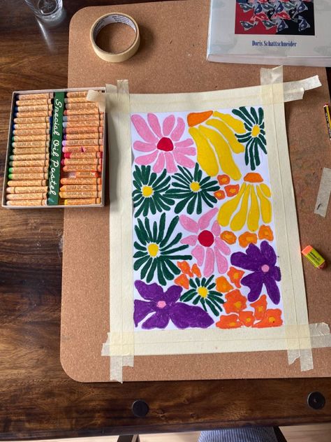 Flowers Aesthetic Painting, Diy Crayons, Crayon Painting, Aesthetic Painting Ideas, Crayon Drawings, Pastel Crayons, Oil Pastel Art, Oil Pastel Drawings, Crayon Art