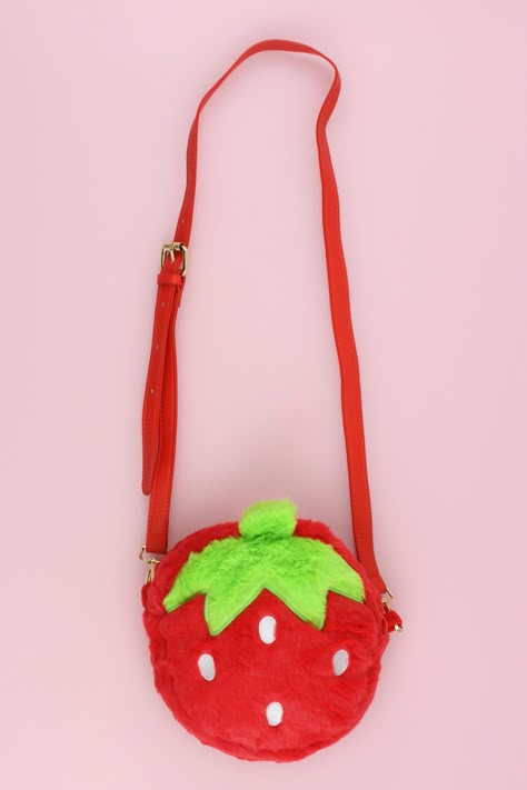 So berry cute!! 🍓🌸☁️ Freshly picked, this strawberry plushie purse will complete any Summer outfit. You can even match Strawberry Shortcake Shoto with this soft and adorable purse! The purse strap is made of PU leather and it is adjustable and removable. DISCLAIMER: Please note that no two plushie purses will look EXACTLY the same, which means that you can be sure to own a unique one of a kind plushie! There may be some irregularities found on the plushie purses. There also could be some uneve Plushie Purse, Strawberry Plushie, Plushie Bag, Strawberry Purse, Strawberry Bag, Funky Purses, Alpha Centauri, Strawberry Decorations, Cute Slippers