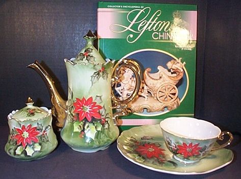 lefton Christmas Hand Painted, Tea Display, Lefton China, Beautiful China, China Set, Sugar Bowls And Creamers, Christmas Poinsettia, Christmas Tea, China Sets