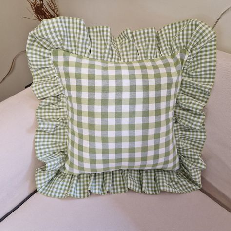 Gingham Pillow, Plaid Throw Pillow, Gingham Tablecloth, Plaid Curtains, Throw Pillow Set, Textile Recycling, Light Blue Plaid, Ruffle Pillow, Plaid Pillow Covers