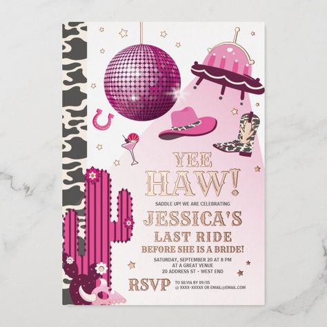 Space Cowgirl Bachelorette Party  Foil Invitation  Zazzle Space Cowgirl Bachelorette Party, Space Cowgirl Bachelorette, Disco Cowgirl Bachelorette Party, Cowgirl Birthday Party Invitations, Birthday Disco, Disco Cowgirl Bachelorette, Space Disco, Cowgirl Birthday Invitations, Cowgirl Invitations