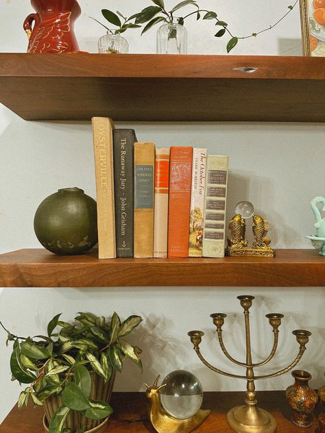 eclectic shelf decor Eclectic Shelf Decor, Bohemian Shelf Decor, Boho Shelf Decor, Coffee Shelf, Beautiful Bookshelf, Vintage Shelf, Dining Room Style, Bookshelf Styling, Living Room Update