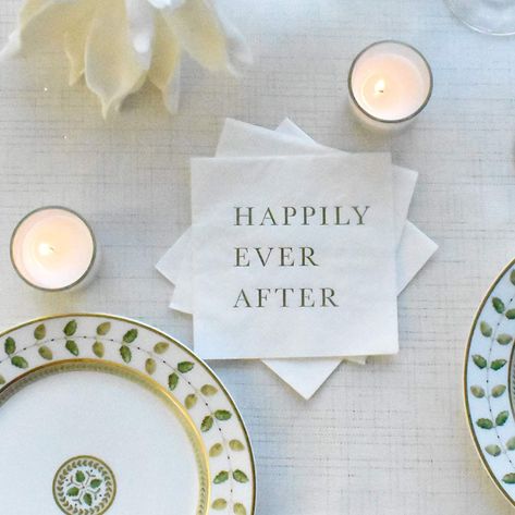 Happily Ever After Party Decorations, Decorations For Bridal Shower, Napkins For Wedding Reception, Gold Engagement Party, Napkins For Wedding, Bridal Shower Napkins, Happily Ever After Wedding, Ever After Wedding, Bar Cart Accessories