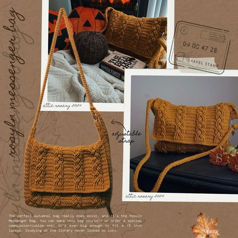 The Rosyln Messenger Bag Crochet Pattern is now available on Etsy 🍂🍁 The perfect autumnal bag. I really want to make one in the Lion Brand Homespun Yarn 🧶 I think that would look beautiful 🤎 This bag, if lined, is the perfect size for school too. It just adds that little bit of coziness to any outfit or occasion. Links of course are always in my bio —> and highlights 🍂 #crochet #crochetpattern #crochetpattern #crochettutorial #crochetbag #messengerbag #cozy Crochet Messenger Bag Free Pattern, Crochet Messenger Bag Pattern, Messenger Bag Crochet Pattern, Crochet Messenger Bag, Messenger Bag Patterns, Bag Crochet Pattern, Lion Brand, Bag Crochet, Half Double Crochet