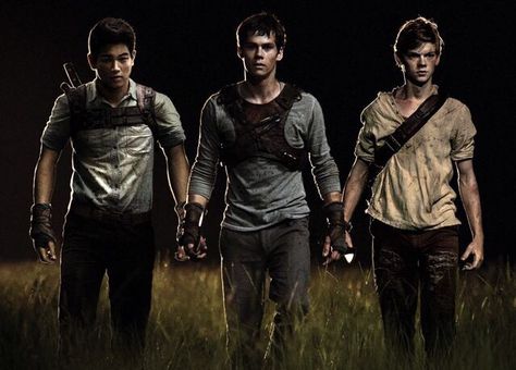 The Maze Runner - Minho (Ki Hong Lee), Thomas (Dylan O'Brien), & Newt (Thomas Sangster) Thomas Maze Runner, Maze Runner Characters, Maze Runner Thomas, Maze Runner Trilogy, Maze Runner Cast, Maze Runner Imagines, Newt Maze Runner, Maze Runner Movie, The Scorch