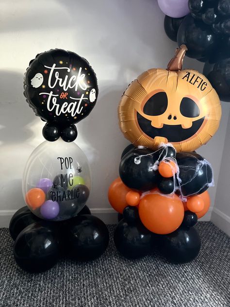 Halloween Balloon Centerpieces, Fall Balloon Bouquet, Halloween Balloon Tower, Halloween Balloon Bouquet Ideas, Halloween Balloons Bouquets, Halloween Balloon Arrangements, Halloween Balloon Bouquet, Halloween Balloon, Halloween Balloon Ideas