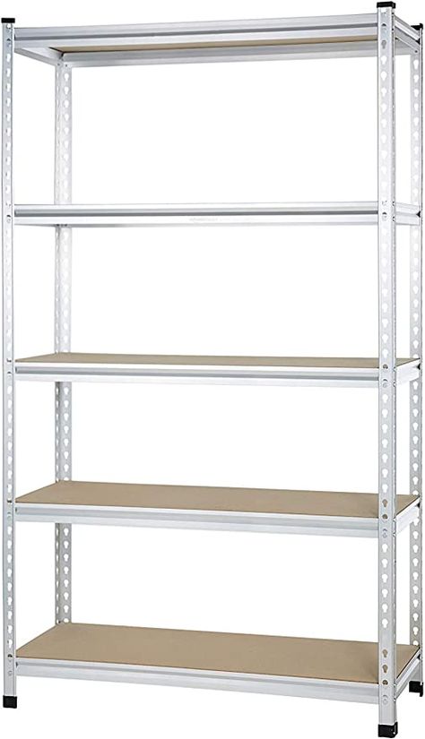 Amazon Basics Medium Duty Storage Shelving Single Post Press Board Shelf - 48 x 18 x 72 Inches, Aluminum - - Amazon.com Garden Tool Organization, Storage Shelving, Amazon Basics, Shelf Supports, Rack Shelf, Shelf Design, Tool Organization, Garage Storage, Wooden Shelves