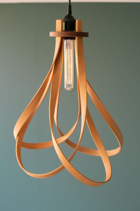 Bent Wood Lampshade, Timber Pendant Lighting, Wood Lighting Design, Diy Pendant Light, Bamboo Lamp, Wooden Pendant Lighting, Wooden Light, Copper Lamps, Bent Wood