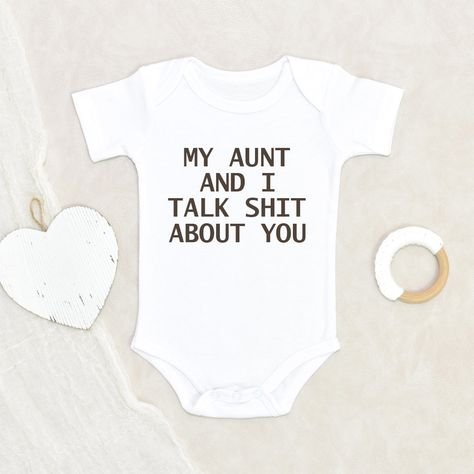 Gift for Niece/Nephew Funny Baby Onesie My Aunt And I Talk Shit About You Baby Onesie Baby Shower Gift Cute Baby Onesie HOW TO ORDER:1) Choose onesie2) Select design color if applicable3) Enter customization in “Add your personalization” field4) ADD TO CART5) Select from our shipping class optionsONESIE SIZES0-3 Months :: 21-24 in. / 6-12 Ibs.3-6 Months :: 24-26 in. / 12-16 Ibs.6-9 Months :: 26-28 in. / 16-20 Ibs.12 Months :: 28-30 in. / 20-24 Ibs.PERSONALIZATIONIF the item includes personalizat Baby Onesie Gift, Funny Baby Onesie, Announcement Onesie, Pregnancy Announcement Onesie, Custom Baby Onesies, Funny Onesies, Unique Baby Shower Gifts, Funny Baby Onesies, Niece And Nephew