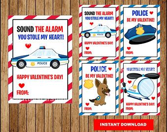 Car Valentine Box Ideas, Kids Police, Diy Valentines Cards, Printable Valentines Cards, Valentines Crafts, Valentine's Day Printables, Printable Valentine, Printables For Kids, Valentine Box