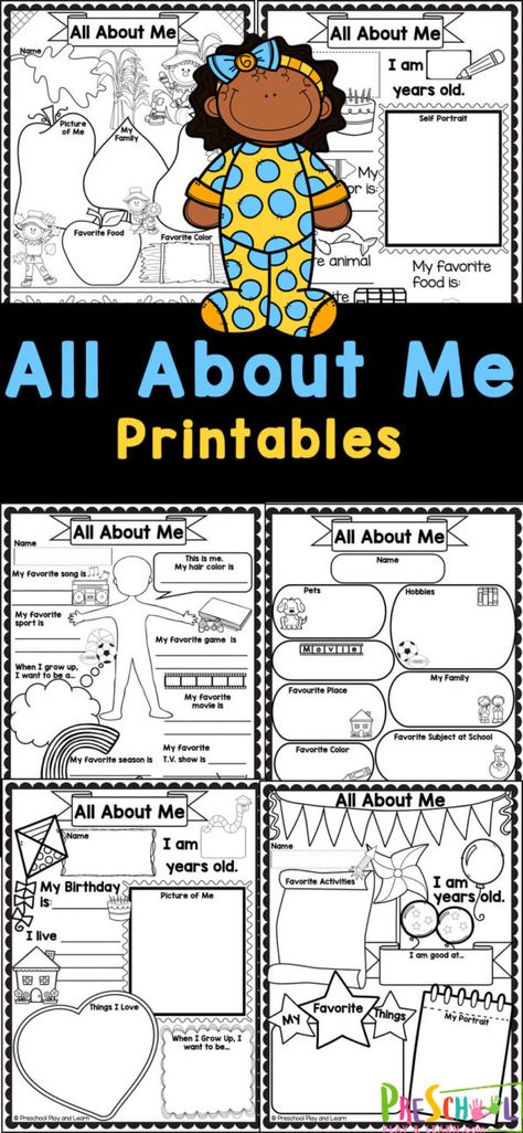 Start the school year off by celebrating your special students with an all about me preschool activity. Grab our all about me printables to let children discover how unique and special they are. This all about me worksheet preschool pack is perfect for pre-k, kindergarten, and first graders too. Simply pick the free all about me printable preschool pages you want to use! All About Me Preschool Theme Free Printable, Printable All About Me Worksheet, All About Us Class Book, Ideas For All About Me Theme, Kindergarten Getting To Know You Activities, All About Me Prek Free Printable, All About Me Kindergarten Activities Free Printable, All About Me Page Preschool, All About Me Template Kindergarten