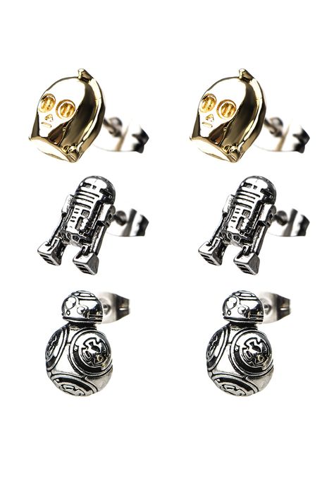 This great Star Wars droid stud earring set is now available at Fun.com ⭐️The Kessel Runway ⭐️ Star Wars fashion ⭐️ Geek Fashion ⭐️ Star Wars Style ⭐️ Geek Chic ⭐️ Captain America Jewelry, Star Wars Earrings, Star Wars Jewelry, Star Wars Fashion, Star Wars Droids, Geek Jewelry, Bb 8, R2 D2, Star Wars Inspired