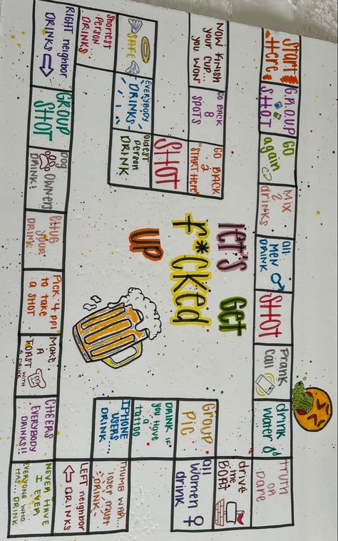 Drinking Board Games Ideas, Liquor Board Games, Custom Drinking Board Game, Drinking Game Poster Board, Drink Board Games, Tipsy Game Board, Candy Land Drinking Game, Poster Drinking Games, Birthday Games For Adults Drinking