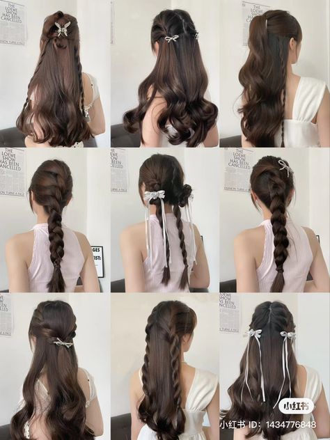 Cool Hair Designs, Cute Quick Hairstyles, Easy Hairstyles For Thick Hair, Hair Style Korea, Hair Inspiration Long, Hairstyles For Girls, Ribbon Hairstyle, Hair Stylies, Hair Up Styles