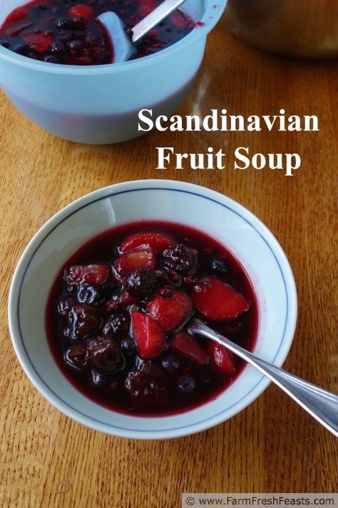 Farm Fresh Feasts: Scandinavian Fruit Soup for #ChristmasWeek. This lightly sweet dessert recipe is a nice accompaniment to a cookie plate. Scandinavian Brunch, Nourishing Desserts, Chilled Soups, Cold Soup Recipes, Norwegian Recipes, Scandinavian Holiday, Regional Recipes, Viking Food, Scandinavian Recipes