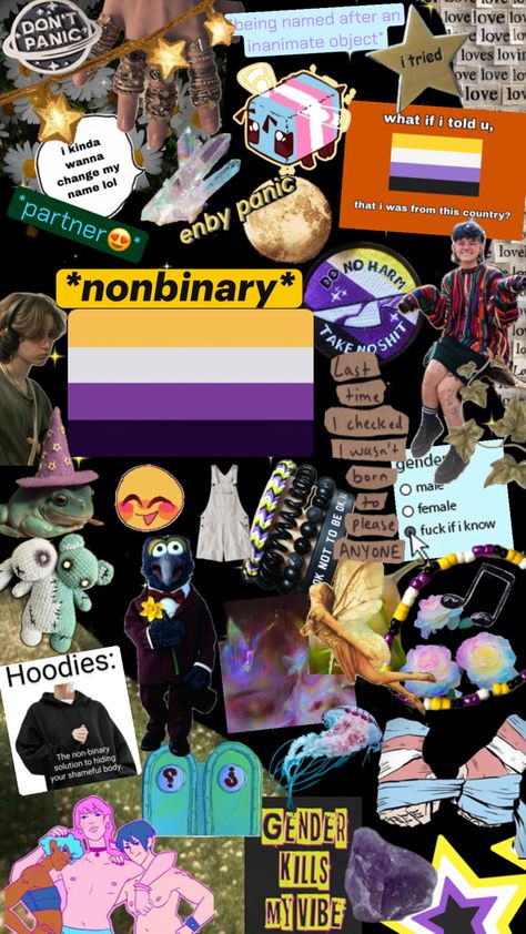 nonbinary moodboard collage aesthetic queer art Enby Aesthetic, Nonbinary Art, Nonbinary Aesthetic, Non Binary Aesthetic, Nonbinary People, Moodboard Collage, Non Binary People, Gender Binary, Queer Art