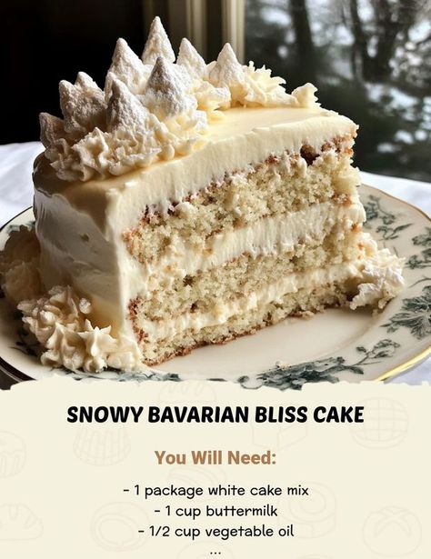 White Bavarian Bliss Cake, Snow Bavarian Bliss Cake, Snowy Barbarian Bliss Cake, Bavarian Bliss Cake, Snowy Bavarian Bliss Cake Recipe, Snowy Bavarian Bliss Cake, Easy Birthday Cake Recipes, Yummy Cake Recipes, Vietnamese Desserts