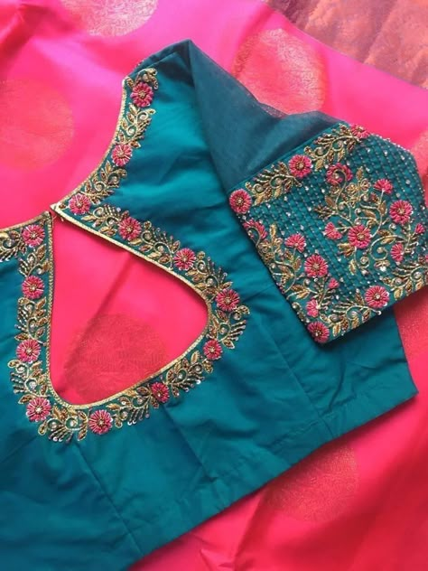 Latest Aari Work Blouse Designs, Maggam Work Blouse Designs Latest, Work Blouse Hand Designs, Latest Maggam Work, Latest Maggam Work Blouses, Exclusive Blouse Designs, Pink Blouse Designs, Blue Blouse Designs, Silk Saree Blouse Designs Patterns