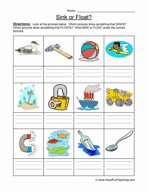 Sink Or Float Worksheet, Float And Sink, Float Or Sink, Kindergarten Pictures, Preschool Pictures, Sink Or Float, Math Sheets, Have Fun Teaching, First Grade Activities