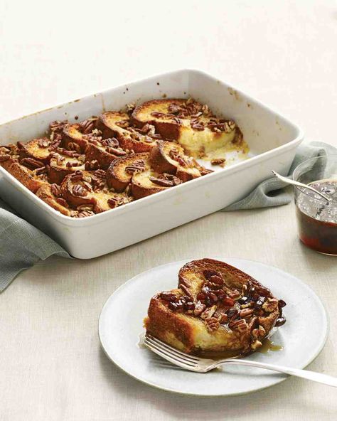 Overnight Baked French Toast French Toast Bake Recipe, Make Ahead Brunch, Baked French Toast, Sugared Pecans, Martha Stewart Recipes, Champagne Brunch, Holiday Breakfast, French Toast Bake, French Toast Casserole