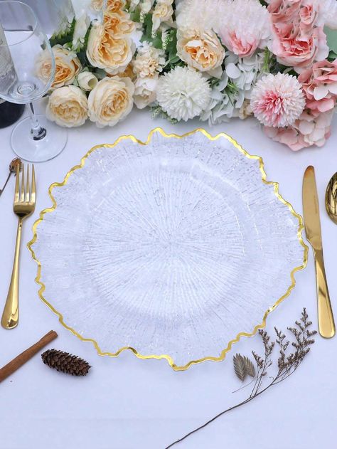 12/24Pcs Golden Reef Charger Plates,12.6 Inch Clear Charger Plates,Plastic Charger Plates Wedding For Dinner, Party,Event,Decoration | SHEIN Clear Charger Plates, Charger Plates Wedding, Plates Wedding, Clear Plates, Table Scape, Charger Plate, Event Decoration, Charger Plates, Unique Styles