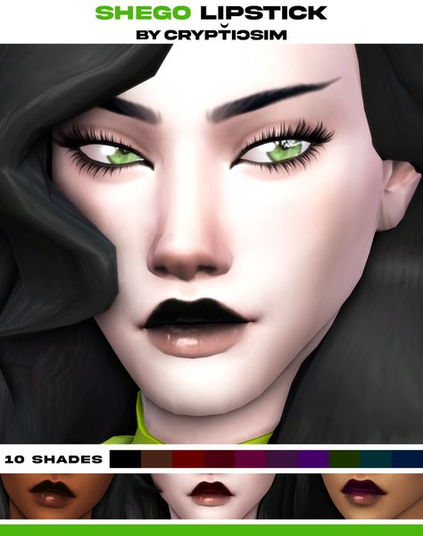 shego lipstick. | crypticsim on Patreon Sims 4 Maxis Match Cc Makeup, Sims 4 2000s Cc Furniture, Sims 4 Makeup Cc Maxis Match, Sims 4 Cc Makeup Lipsticks, Sims 4 Cc Lipstick, Sims 4 Lipstick, Ts4 Makeup, Sims Makeup, Glossy Lipstick