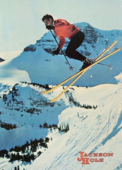 Vintage Skiing Aesthetic, Ski Artwork, Lodge Wall Decor, Jackson Hole Skiing, Antique Skis, Ski Home, Skiing Aesthetic, Vintage Airline Posters, Ski Culture