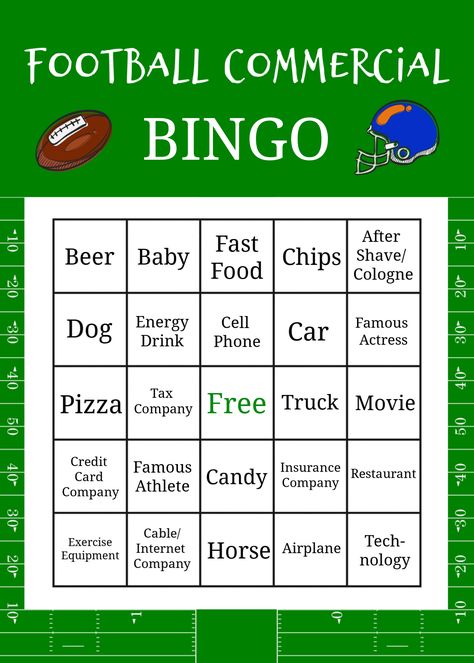 Superbowl Commercial Bingo Game Superbowl Commercial Bingo, Super Bowl Bingo, Superbowl Party Games, Superbowl Party Decorations, Restaurant Card, Superbowl Game, Famous Drinks, Cable Workout, Super Bowl Commercials