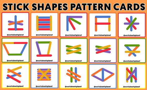 Stick Shapes Pattern Cards for Kids | Printable Activity Math Stem Activities, Creative Writing For Kids, Brain Gym For Kids, Pattern Cards, Printable Shapes, Pattern Activities, Shapes Pattern, Math Stem, Preschool Activities Toddler