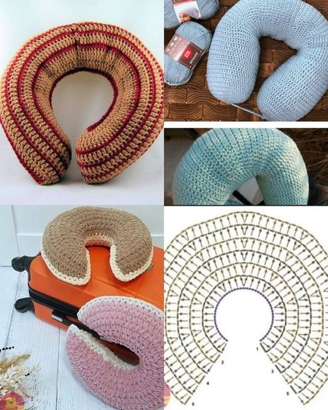 Travel Pillow Crochet, Neck Pillow Crochet Pattern Free, Crochet Neck Pillow, Comfy Crochet, Crochet Travel, Travel Neck Pillow, Neck Pillow Travel, Neck Pillow, Free Tutorial