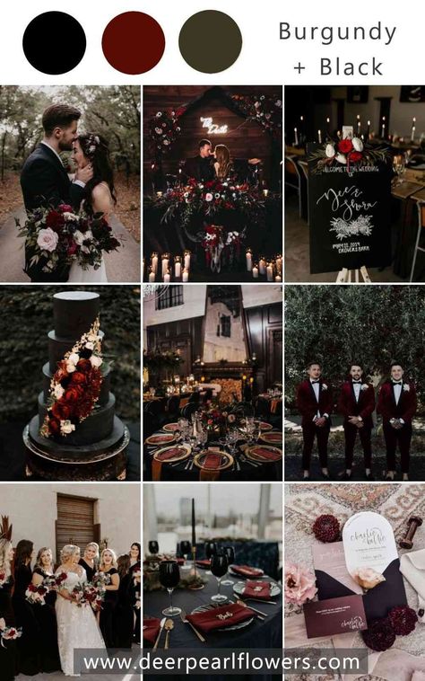 Wedding Colors With Black, Wedding Colors Black, Dark Romantic Wedding, Gothic Wedding Theme, Wedding Theme Color Schemes, Black Is The New Black, Dark Wedding Theme, Wedding Color Scheme, Forest Theme Wedding