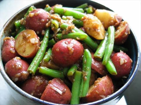 Potato and Green Bean Salad With Balsamic Vinaigrette Potato And Green Bean Salad, Potato And Green Bean, Salad With Balsamic Vinaigrette, Cook Potatoes, Balsamic Vinaigrette Recipe, Green Bean Salad, Potato Salads, Potato Salad With Egg, Lemon Green Beans