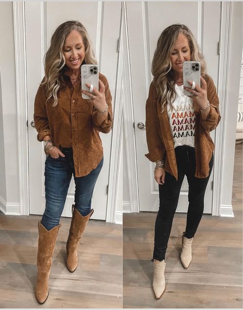 Corduroy Shirt Jacket Outfit, Courdory Shirt Outfits, How To Style Corduroy Jacket, Corduroy Shacket Outfit Women, Courdory Shirt Outfit, Brown Courdory Jacket Outfit, Courdory Jacket Outfits, Corduroy Jacket Outfit Womens, Brown Shacket Outfit