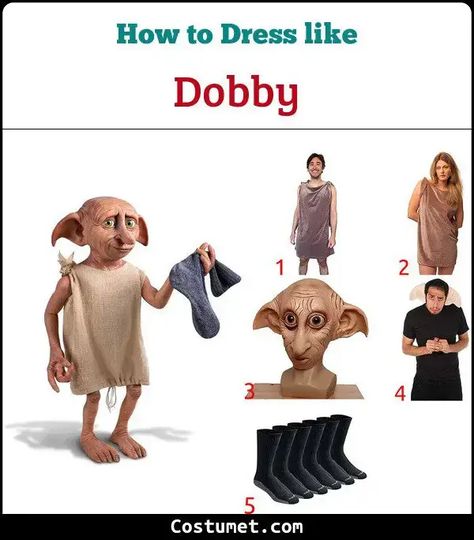 Dobby's (Harry Potter) Costume for Cosplay & Halloween 2023 Harry Potter Cosplay Costumes, Dumbledore Costume, Dobby Costume, Dobby Harry, Malfoy Family, Dobby Harry Potter, Harry Potter Items, Harry Potter Cosplay, Harry Potter Images