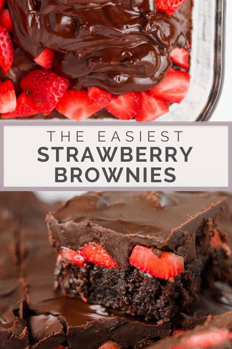 Chocolate covered strawberry brownies- all the taste of chocolate covered strawberries with none of the work! Made with sweet, fresh strawberries, not boxed mix. These strawberry brownies are the perfect fresh strawberries recipe! The best of the fresh strawberry recipes! #freshstrawberryrecipes #brownierecipes #valentinesdayrecipes #strawberrybrownies Brownie Desserts Recipes, Fresh Strawberry Recipes, Chocolate Covered Strawberry Recipe, Strawberry Brownies, Resep Brownies, Brownies Chocolate, Covered Strawberry, Strawberry Dessert Recipes, Chocolate Covered Strawberry