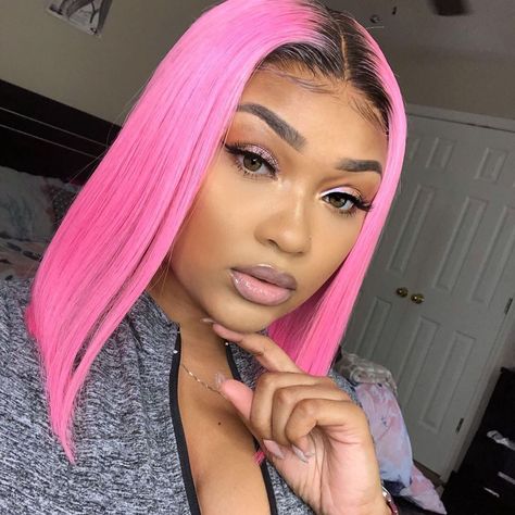 Colored Bob Wig, Straight Closure Wig, Colored Bob, Mani Nails, Cambodian Hair, I Tip Hair Extensions, Black Roots, Wig Straight, Frontal Hairstyles