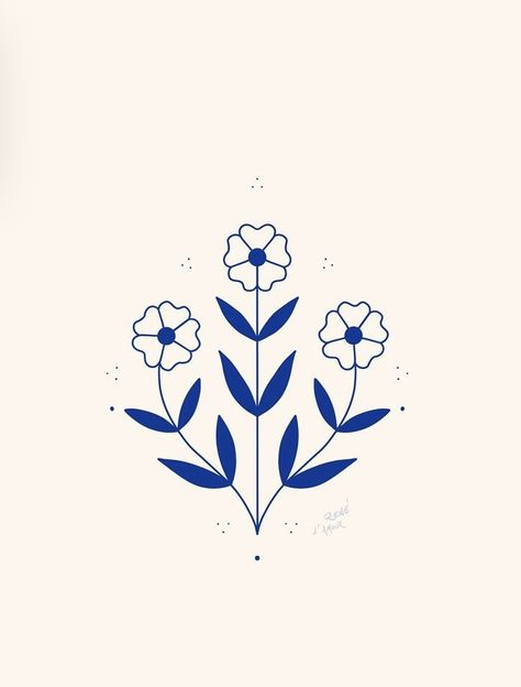 Symmetrical Flower Illustration, Ornamental Flowers Drawing, Symmetrical Flower Design, Folk Art Flowers Tattoo, Scandinavian Tattoo For Women, Mexican Flower Tattoo, Denmark Tattoo, Dutch Tattoo, Scandinavian Tattoo