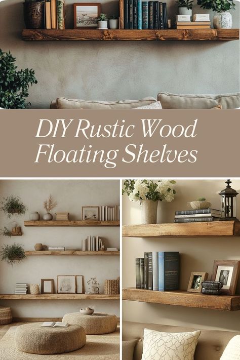 Add rustic charm to your home with DIY floating shelves made from natural wood. #DIYFloatingShelves #RusticDecor #HomeOrganization Natural Wood Shelves, Rustic Wood Shelves, Rustic Wood Floating Shelves, Diy Floating Shelves, Decor Shelves, Home Decor Shelves, Add Storage, Rustic Floating Shelves, Floating Shelves Diy