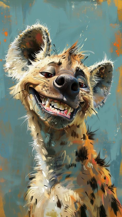 Animal Art Illustration, Animal Caricature, Animal Illustration Art, Hyena, Generative Art, Wildlife Art, Funny Art, Animal Illustration, Animal Paintings