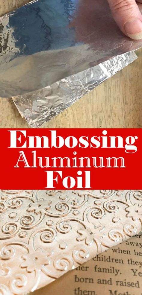 Learn how to Emboss Aluminum Foil! Such a fun diy technique to use in your craft projects! Embossed Tin Foil Art, How To Use Embossing Powder, Aluminium Foil Crafts, Aluminium Foil Crafts Ideas, Gold Foil Art Diy, Embossing Aluminum, Foil Ornaments, Tin Foil Crafts, Waynes Coating