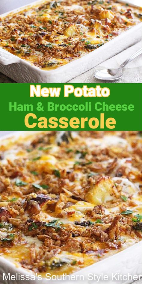 New Potato Ham and Broccoli Cheese Casserole is a one dish meal for any day of the week #broccolicheese #broccolicheddarcasserole #potatocasserole #leftoverhamrecipes #casseroles #food #southernrecipes #southernfood #melissassouthernstylekitchenh #potatorecipes #dinner #dinnerideas #bestcasserolerecipes Broccoli Cheddar Casserole, Ham And Broccoli, Ham Broccoli, Broccoli And Potatoes, Casserole Side Dishes, Broccoli Cheese Casserole, Ham Potato, Ham Casserole, Leftover Ham Recipes