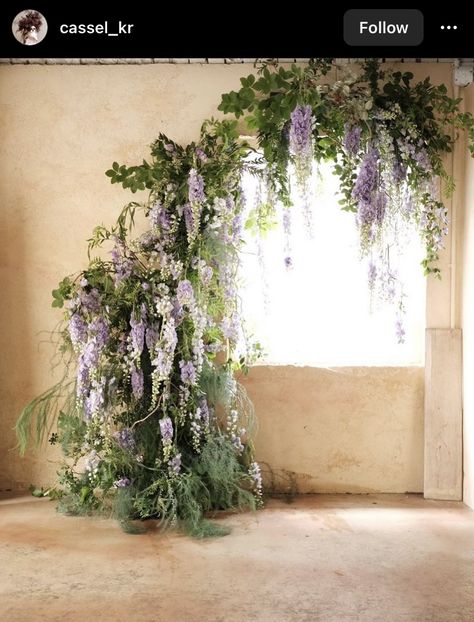 Woodland Arch, Impressionist Wedding, Lusty Glaze, Grey Autumn, Wisteria Wedding, Flower Workshop, Wisteria Purple, Floral Arches, Wedding Backdrop Design